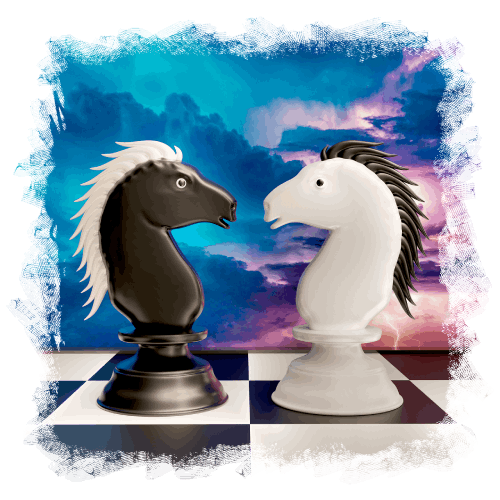 Black and white chess pieces