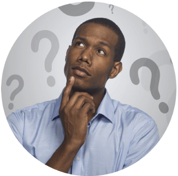 Man with questions in a circle