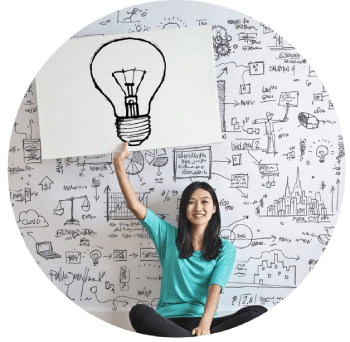 Woman holding lightbulb in circle Woman holding lightbulb in circle