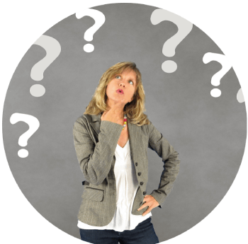 Woman with questions in a circle