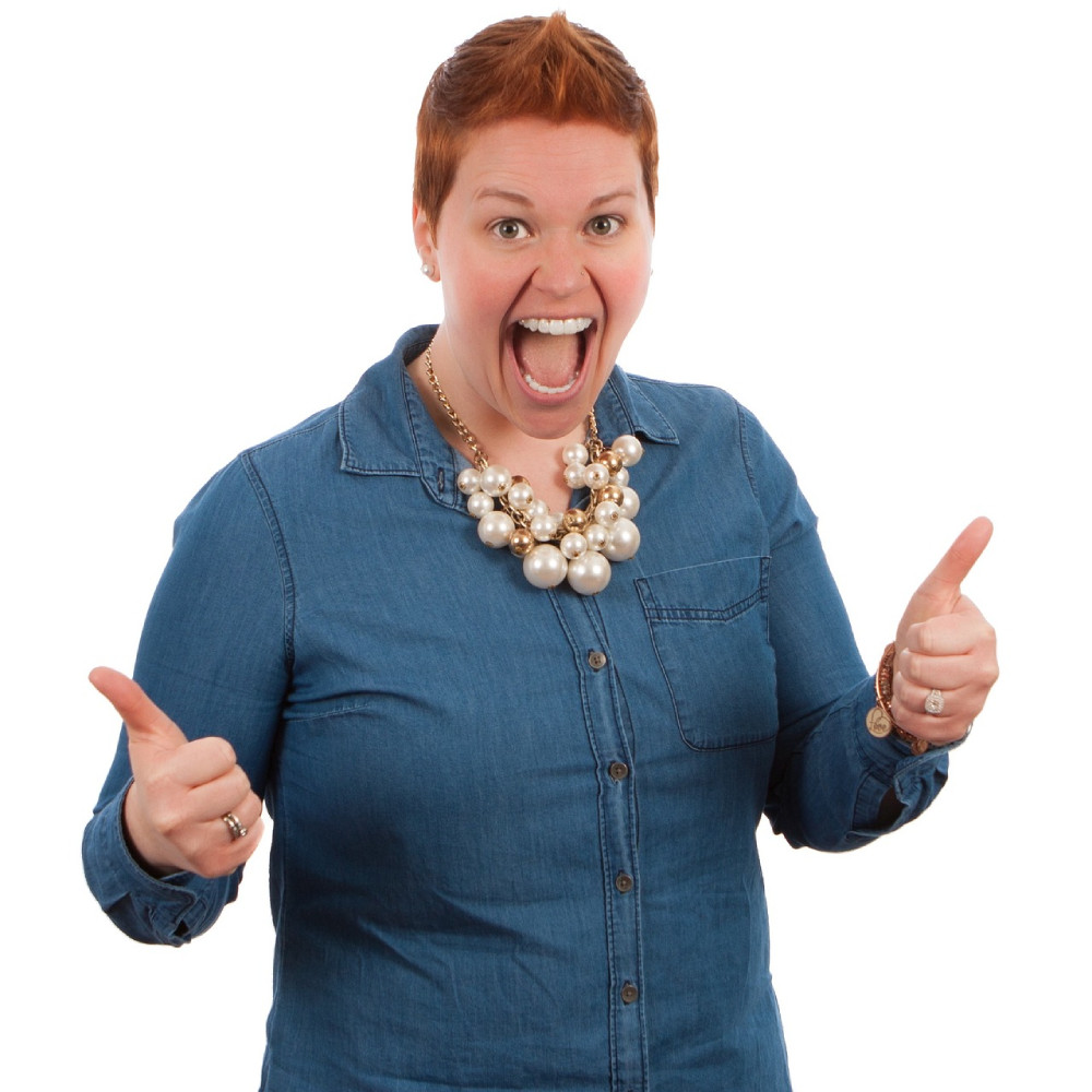 Woman thumbs up and excited Woman thumbs up and excited